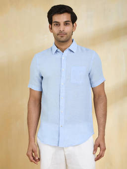 Fabindia - Blue Linen Slim Fit Shirt
