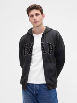GAP - Mens Charcoal Zip-Front Hooded Jacket