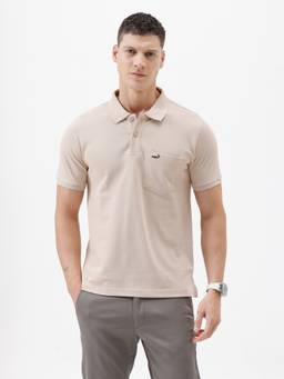 Crocodile - Mens Beige Solid Polo T-Shirt