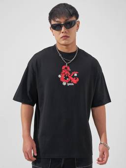 HIGHLANDER - Dungeons And Dragons Men Black Oversized Graphic T-Shirt
