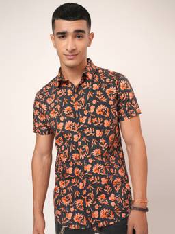 HIGHLANDER - Men Black Slim Fit Floral Shirt