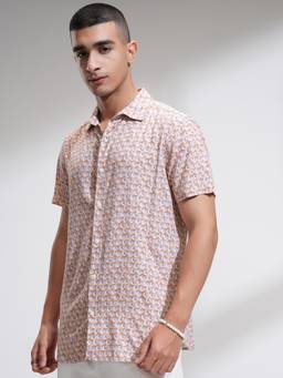 HIGHLANDER - Men Pink Printed Casual Shirt