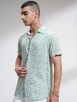 HIGHLANDER - Men Green Printed Casual Shirt