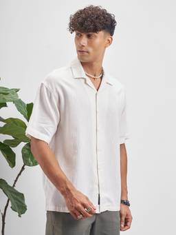 HIGHLANDER - Men White Textured Collar Shirt