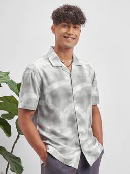 HIGHLANDER - Men Grey Dobby Relaxed Shirt