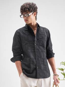HIGHLANDER - Men Black Jacquard Textured Shirt