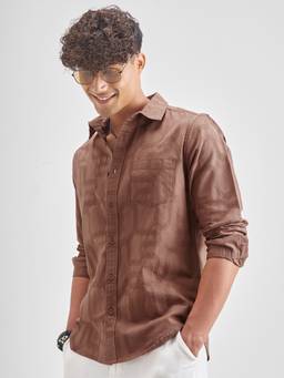 HIGHLANDER - Men Rust Jacquard Textured Shirt