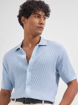 HIGHLANDER - Men Blue Regular Collar Half Sleeve Aop Shirt