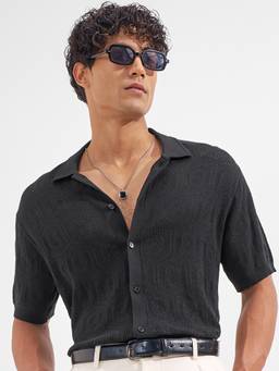 HIGHLANDER - Men Black Regular Collar Half Sleeve Aop Shirt