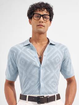 HIGHLANDER - Men Blue Regular Collar Half Sleeve Aop Shirt