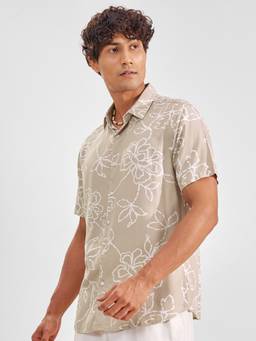 HIGHLANDER - Men Beige Relaxed Fit Printed Casual Shirt