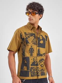 HIGHLANDER - Men Mustard Graphic Relaxed Fit Casual Shirt