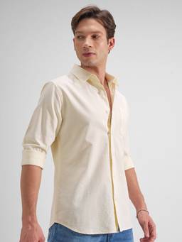 HIGHLANDER - Yellow Striped Collar Full Sleeve Slim Fit Shirt