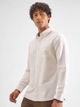 HIGHLANDER - Beige Striped Collar Full Sleeve Slim Fit Shirt