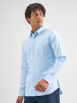 HIGHLANDER - Men Blue Button Down Solid Slim Fit Full Sleeve Shirt