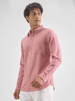 HIGHLANDER - Men Pink Button Down Solid Slim Fit Full Sleeve Shirt