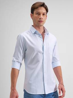 HIGHLANDER - Men Blue Striped Collar Full Sleeve Shirt