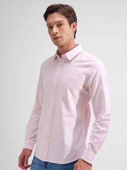 HIGHLANDER - Men Pink Striped Collar Full Sleeve Shirt