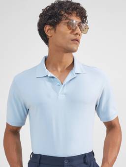 HIGHLANDER - Blue Solid Half Sleeve Pique Polo T-Shirt