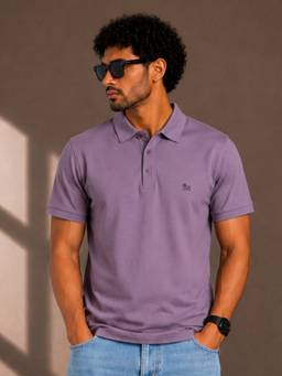 necked - Mens Lavender Solid Slim Fit Polo T-Shirt