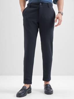 HIGHLANDER - Men Navy Blue Solid Mid-Rise Straight Fit Trousers