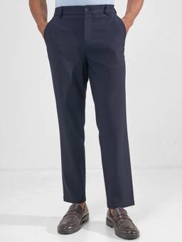 HIGHLANDER - Men Navy Blue Solid Slim Fit Formal Trouser