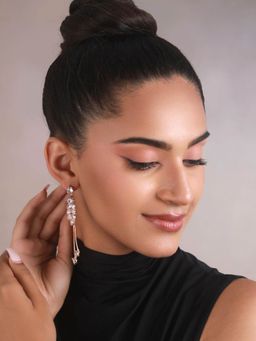 Priyaasi - Pretty Leaves Ad Rose Gold-Plated Drop Earrings