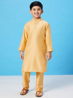 Stylo Bug - Collar Neck Full Sleeves Full Length Ethnic Wear Kurta Set -gold (Set of 2)