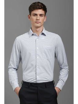 Louis Philippe - Men White Slim Fit Stripe Full Sleeves Formal Shirt