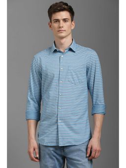 Louis Philippe - Men Blue Slim Fit Stripe Full Sleeves Formal Shirt
