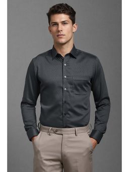 Louis Philippe - Men Grey Slim Fit Textured Full Sleeves Formal Shirt