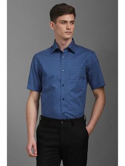 Louis Philippe - Men Blue Classic Fit Print Half Sleeves Formal Shirt