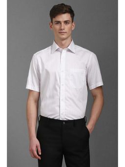 Louis Philippe - Men White Classic Fit Stripe Half Sleeves Formal Shirt