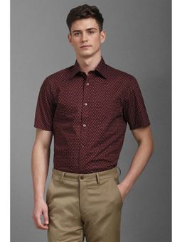 Louis Philippe - Men Maroon Classic Fit Print Half Sleeves Formal Shirt