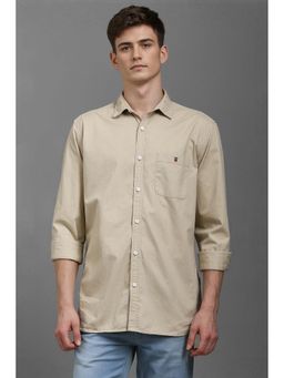 Louis Philippe - Men Beige Slim Fit Solid Full Sleeves Casual Shirt