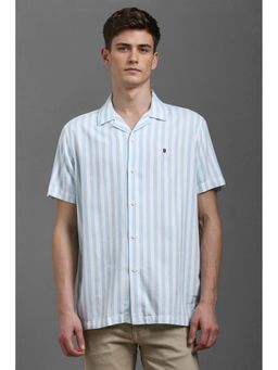 Louis Philippe - Men Light Blue Slim Fit Stripe Half Sleeves Casual Shirt
