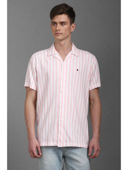 Louis Philippe - Men Pink Slim Fit Stripe Half Sleeves Casual Shirt