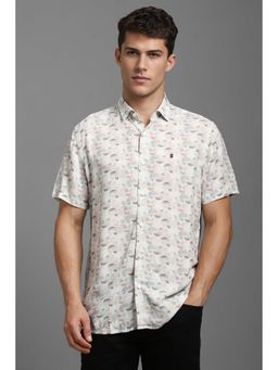 Louis Philippe - Men White Slim Fit Print Half Sleeves Casual Shirt