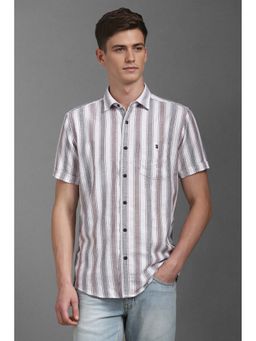 Louis Philippe - Men White Slim Fit Stripe Half Sleeves Casual Shirt