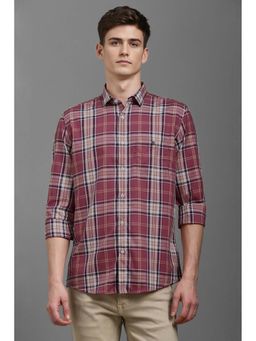 Louis Philippe - Men Red Slim Fit Check Full Sleeves Casual Shirt