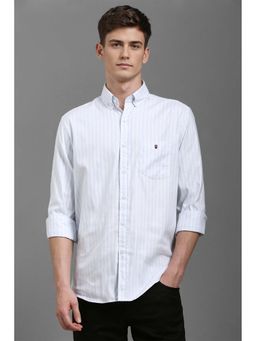 Louis Philippe - Men White Slim Fit Stripe Full Sleeves Casual Shirt