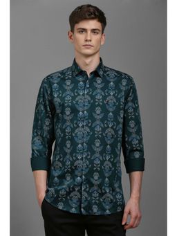 Louis Philippe - Men Green Slim Fit Print Full Sleeves Casual Shirt