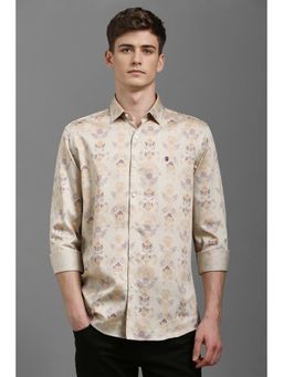 Louis Philippe - Men Cream Slim Fit Print Full Sleeves Casual Shirt