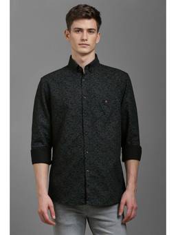 Louis Philippe - Men Black Slim Fit Print Full Sleeves Casual Shirt