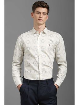 Louis Philippe - Men Cream Slim Fit Print Full Sleeves Casual Shirt