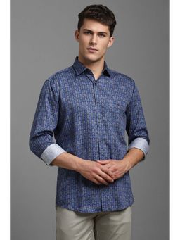 Louis Philippe - Men Blue Slim Fit Print Full Sleeves Casual Shirt