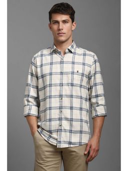 Louis Philippe - Men White Slim Fit Check Full Sleeves Casual Shirt