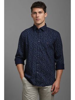 Louis Philippe - Men Navy Slim Fit Print Full Sleeves Casual Shirt