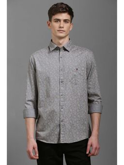 Louis Philippe - Men Grey Slim Fit Print Full Sleeves Casual Shirt