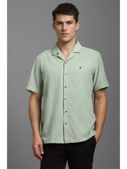 Louis Philippe - Men Green Slim Fit Textured Half Sleeves Casual Shirt